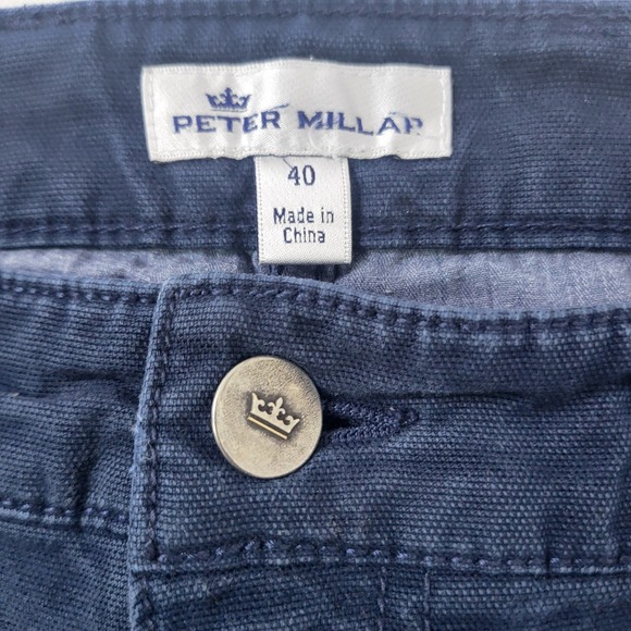 Peter Millar Crown Pants Men's 40x33 Blue Canvas Flat Front 5 Pockets MF18B86 - Picture 6 of 8